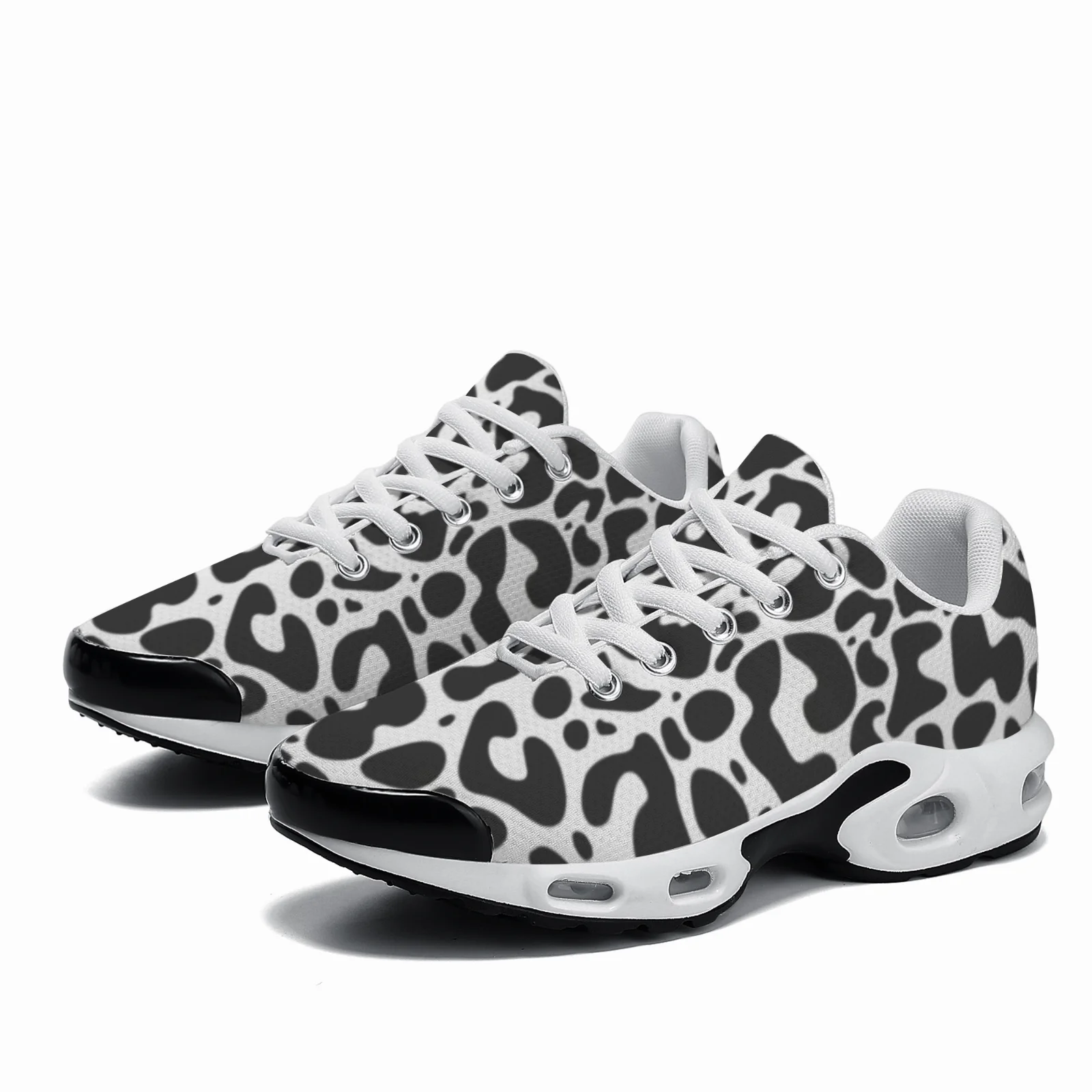Breathable Mesh Athletic Shoes - Aanpasbare zwarte luipaardprint casual schoenen met