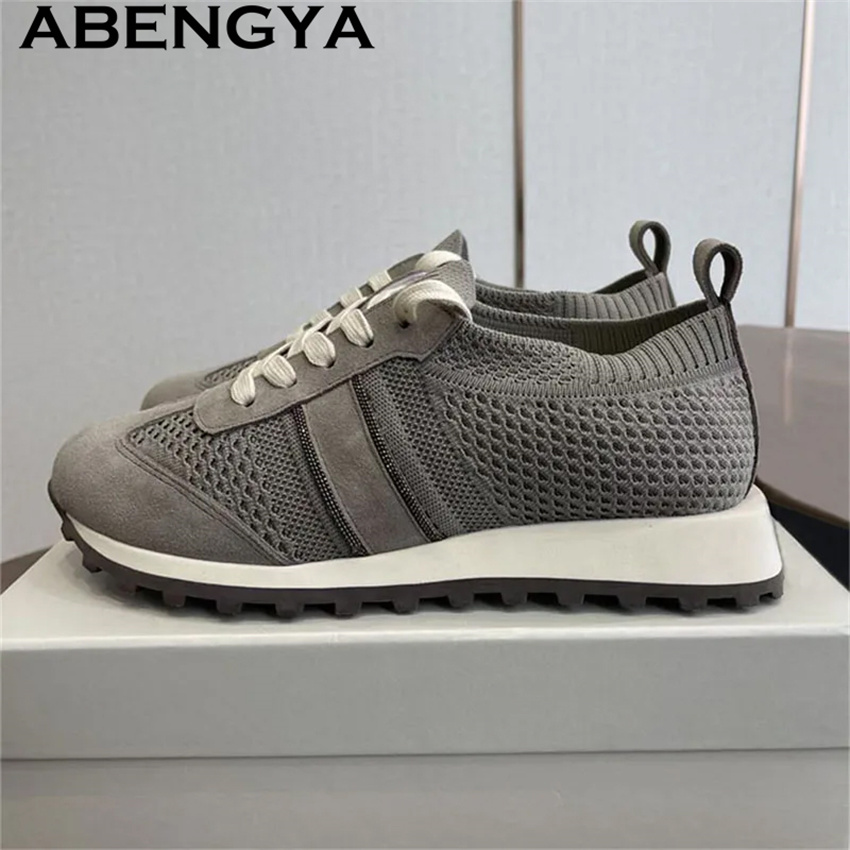 Knit Fabric Lace Up Sneakers - 2026 Lente Hot Sale Gebreide Veterschoenen
