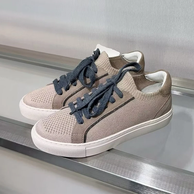 Knit Fabric Lace Up Sneakers - Vrouwen Gebreide Ademende Sneakers Lente Herfst
