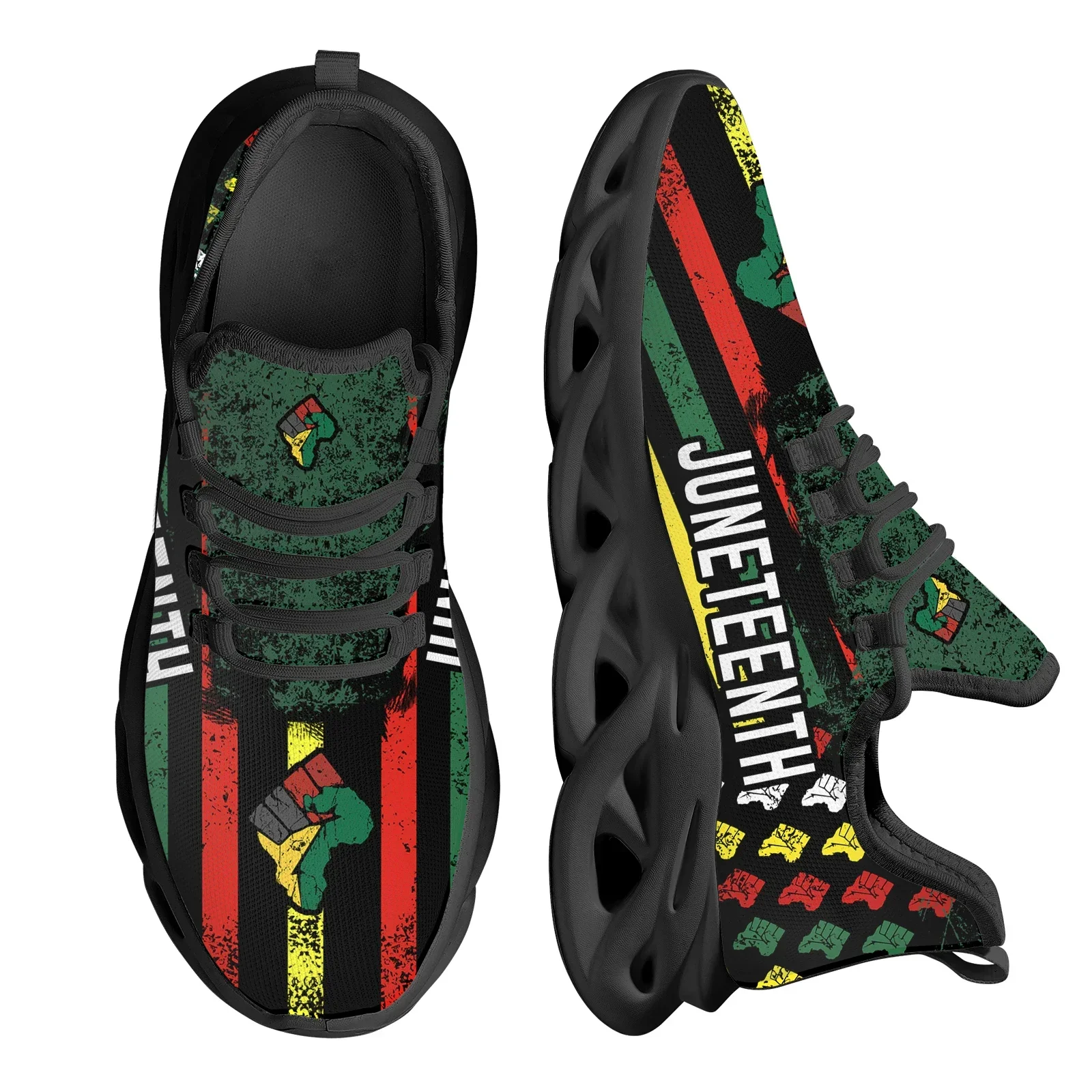 Breathable Mesh Athletic Shoes - Juneteenth Peace and Love Print Mesh