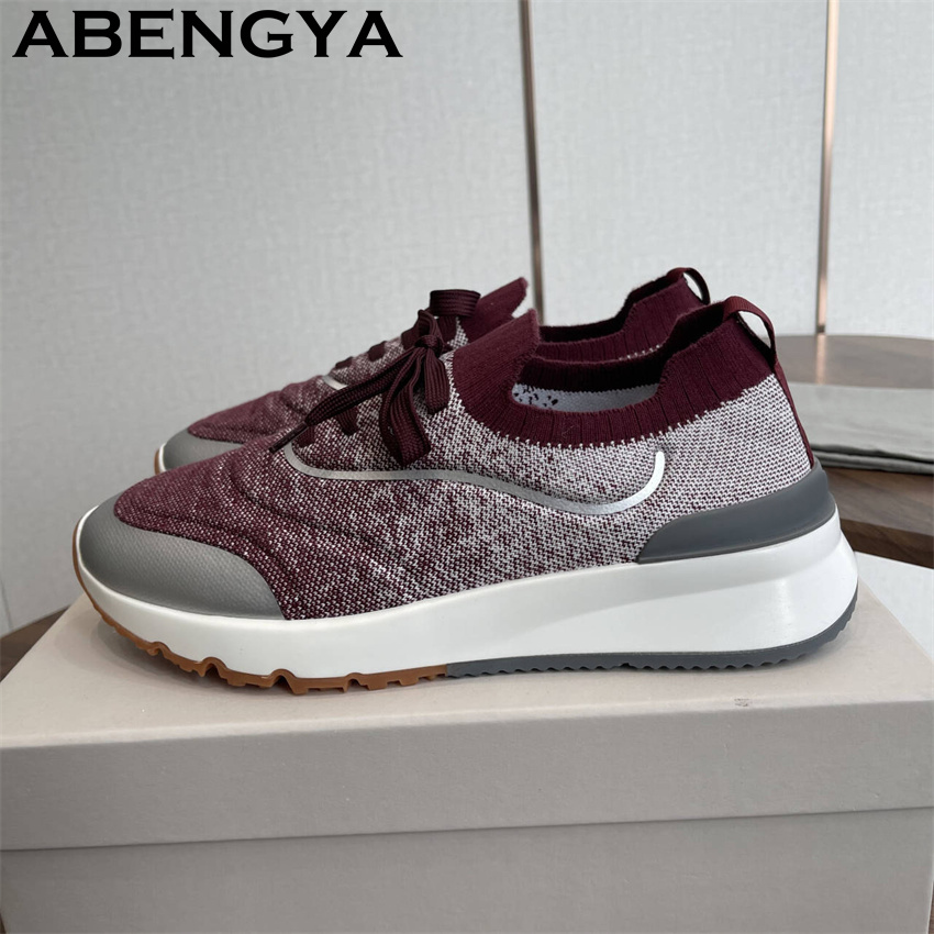 Knit Fabric Lace Up Sneakers - Heren Nieuwe veelkleurige gebreide loafers Schoenen