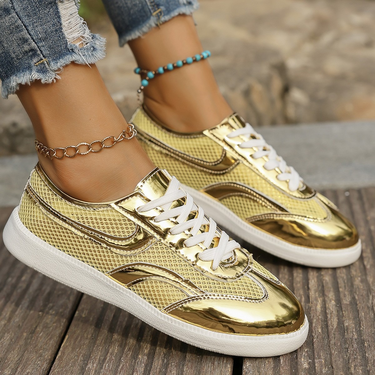 Nieuwe damessneakers Ademend g - Knit Fabric Lace Up Sneakers recensie en prijs