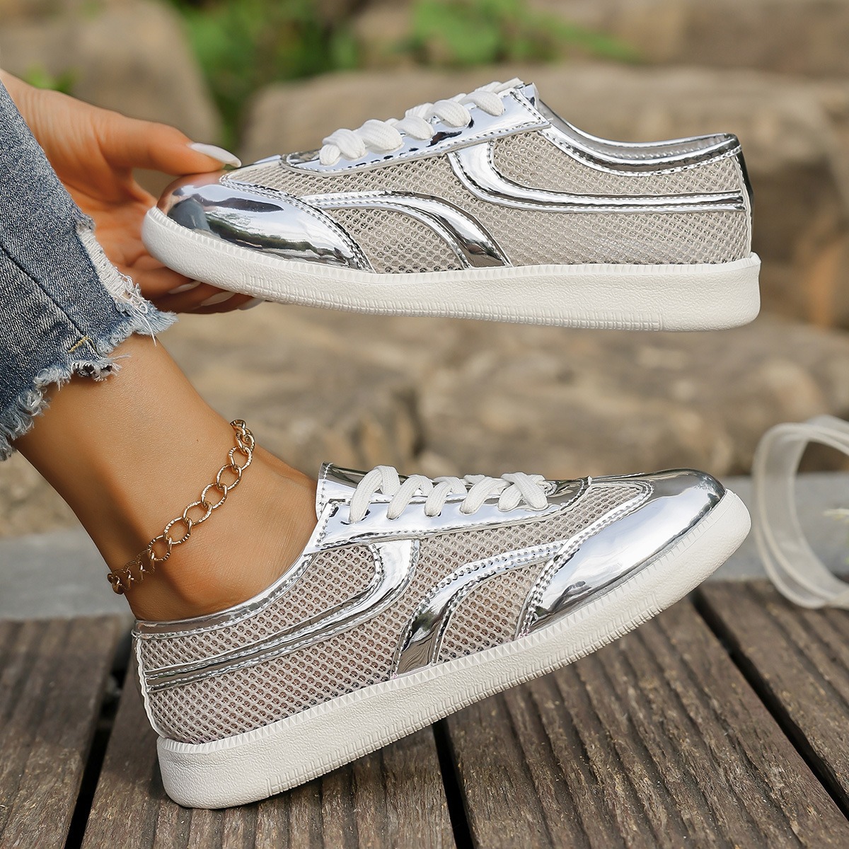 Nieuwe damessneakers Ademend g - Knit Fabric Lace Up Sneakers recensie en prijs