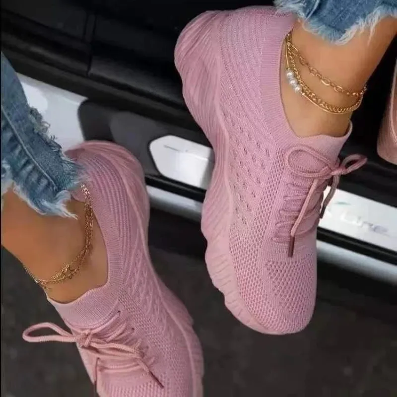 Casual gebreide damessneakers, - Knit Fabric Lace Up Sneakers recensie en prijs