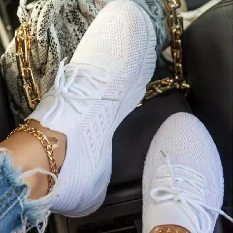 Casual gebreide damessneakers, - Knit Fabric Lace Up Sneakers recensie en prijs