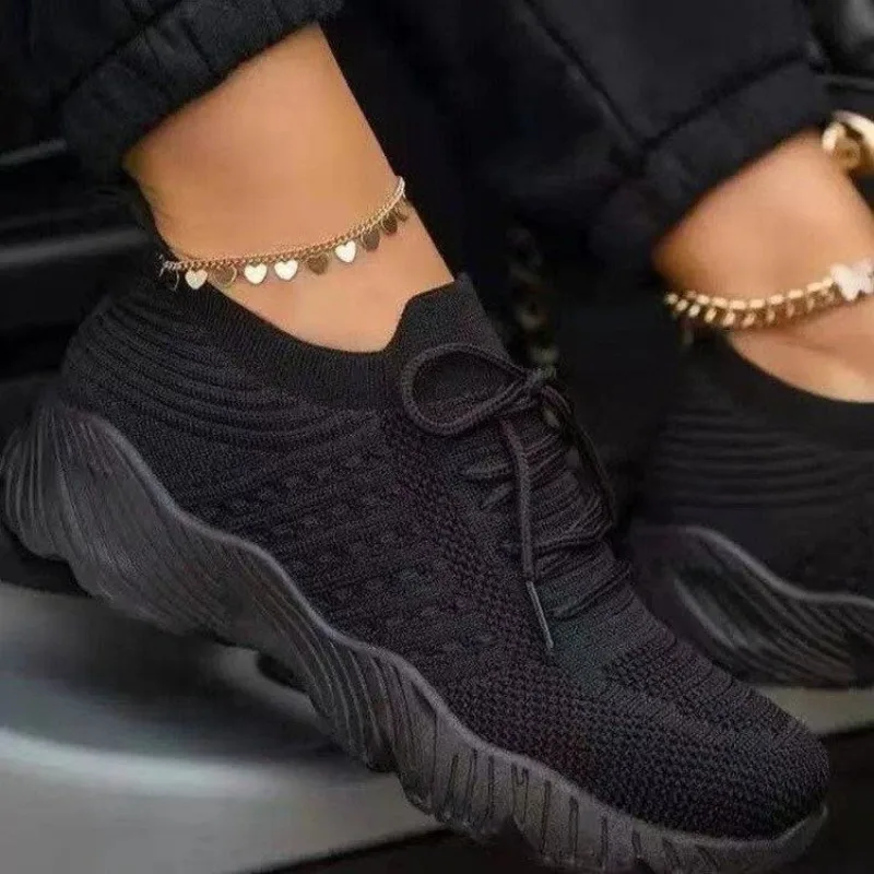 Casual gebreide damessneakers, - Knit Fabric Lace Up Sneakers recensie en prijs