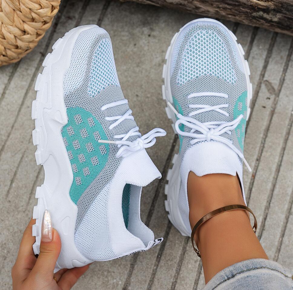 Dames Ademend Gebreide Mesh Sp - Knit Fabric Lace Up Sneakers recensie en prijs