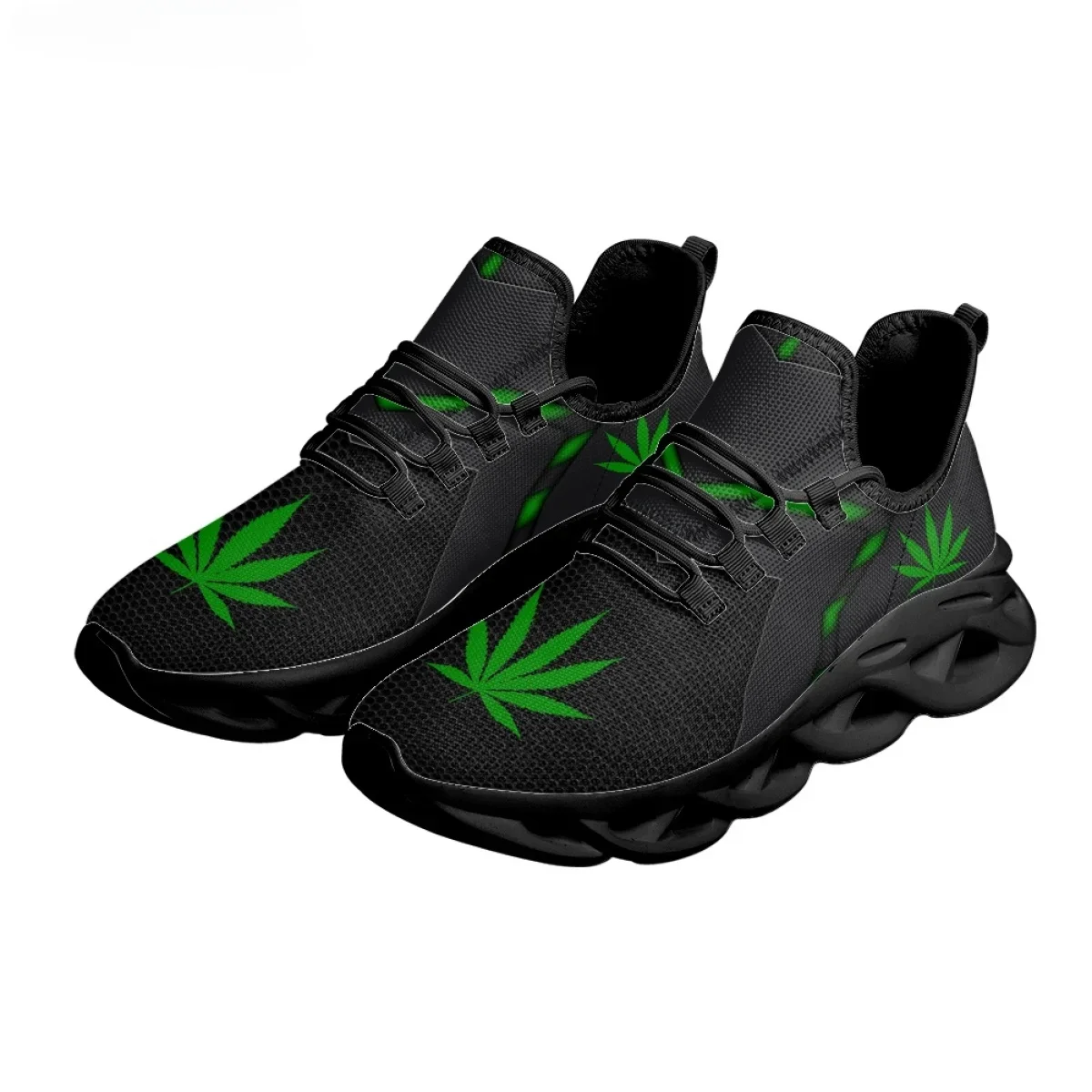 Groene wietbladeren bedrukte s - Breathable Mesh Athletic Shoes recensie en prijs