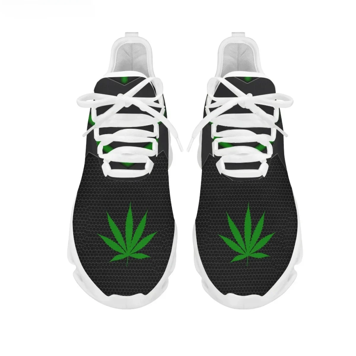 Groene wietbladeren bedrukte s - Breathable Mesh Athletic Shoes recensie en prijs