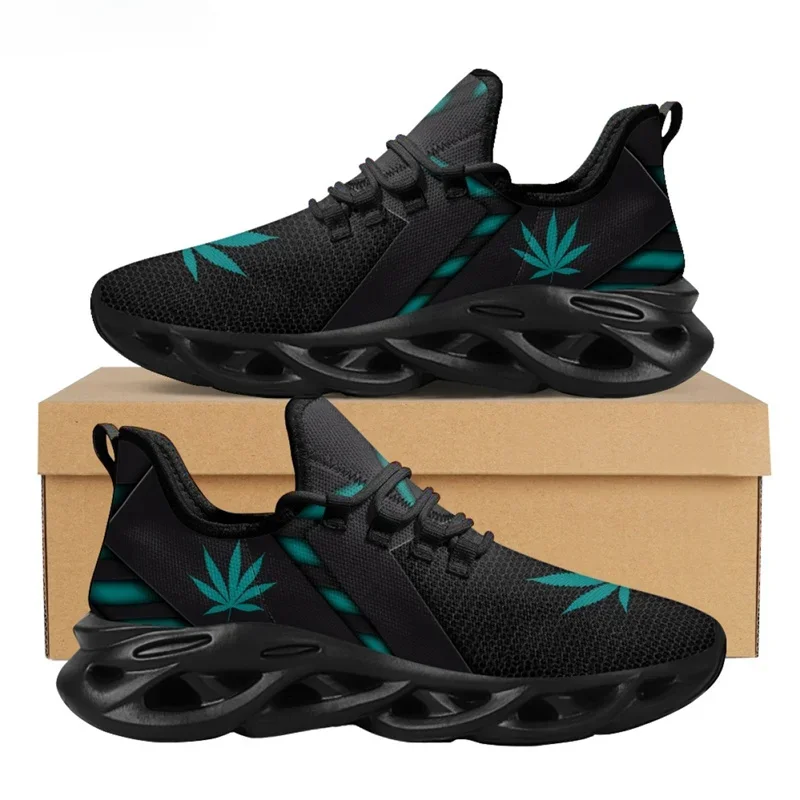 Groene wietbladeren bedrukte s - Breathable Mesh Athletic Shoes recensie en prijs