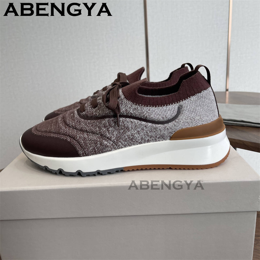 Heren Nieuwe veelkleurige gebr - Knit Fabric Lace Up Sneakers recensie en prijs